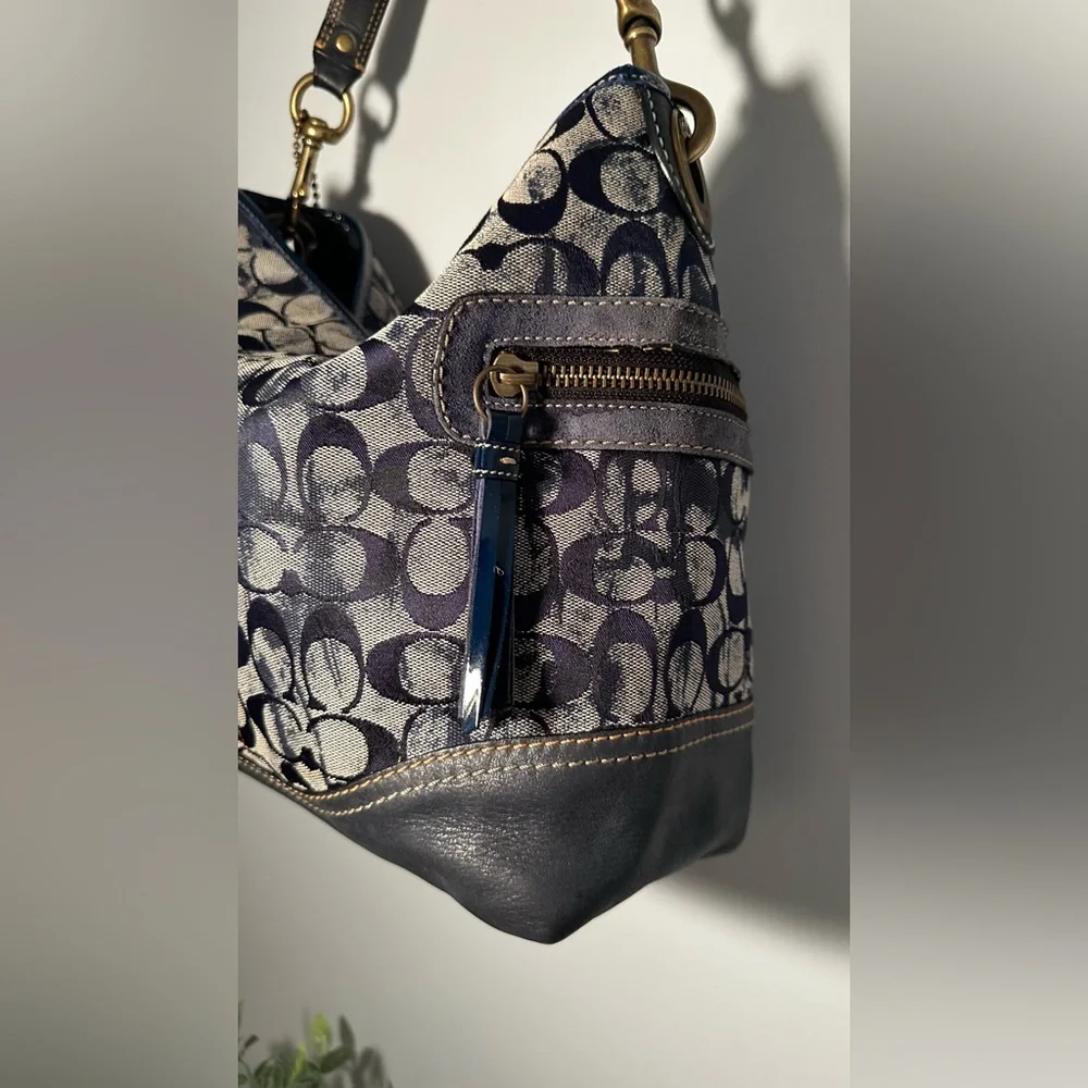 Rare Limited Edition Vintage Coach Y2K Denim Blue Tie-Dye Signature Hobo
